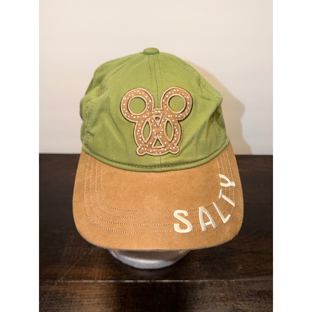 Disney Parks Mickey Mouse‎ Pretzel Salty Green Tan Adjustable Baseball Cap Hat